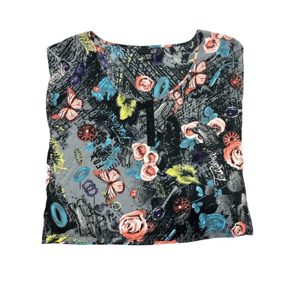 Fox Riders Women's Floral Short Sleeve Blouse Top Size XL Moto Streetwear Racing - Picture 2 of 11